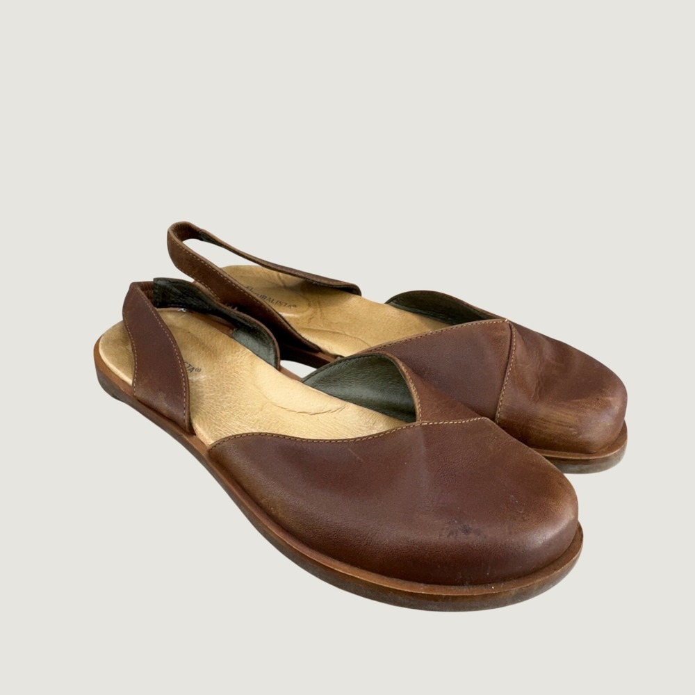 El Naturalista Brown Leather Slingback Flats Sz 41 10 Comfort Artisan Minimalist